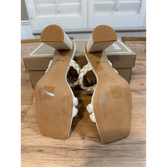 Dolce Vita Pang Heeled Sandals Ivory Stella Size 8 NIB Braided Slip On Strappy - Picture 11 of 13